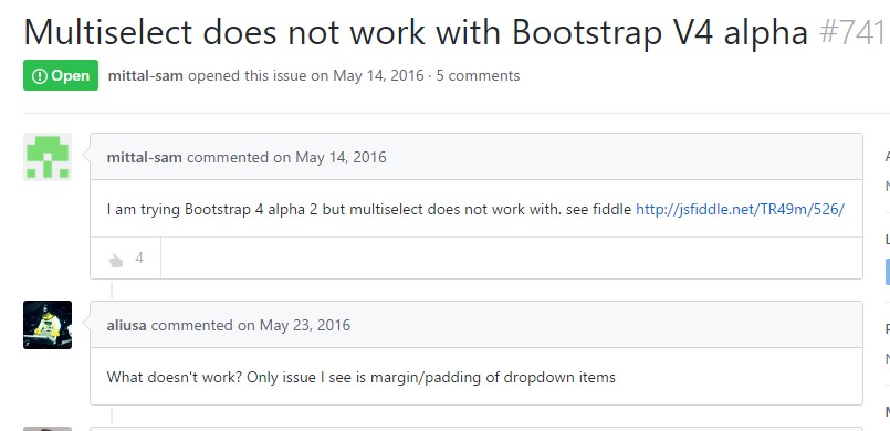 Multiselect does not  do the job  by using Bootstrap V4 alpha